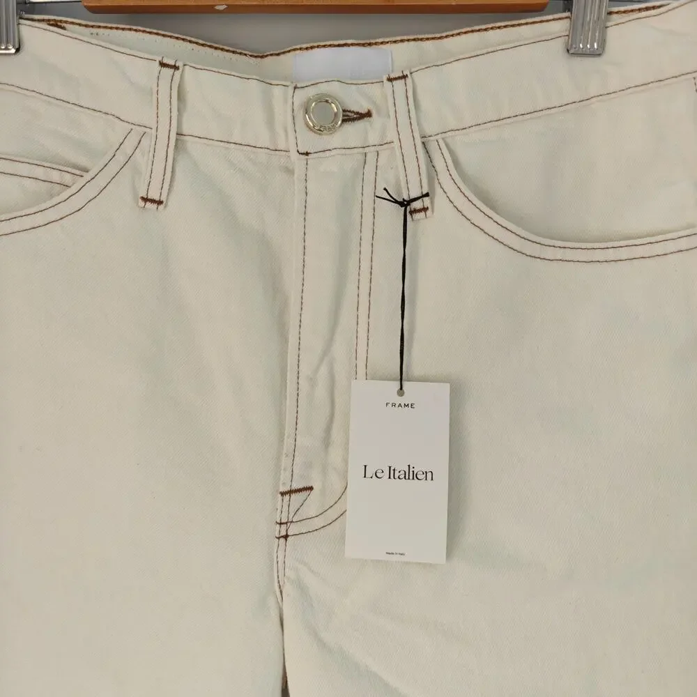 NWT FRAME Le Italien Bermuda Denim Shorts Blanc Cream Size 27 $288